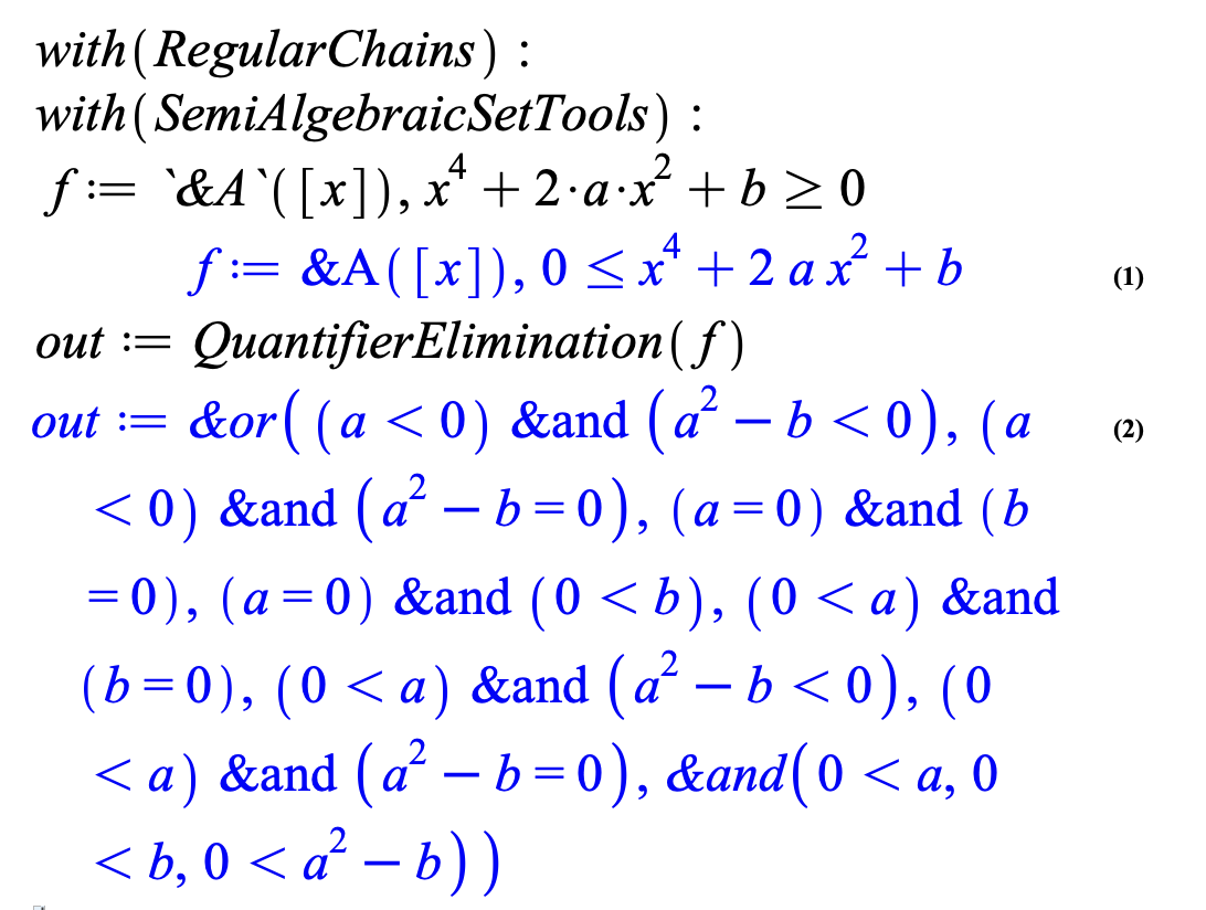 Quantifier elimination in Maple.